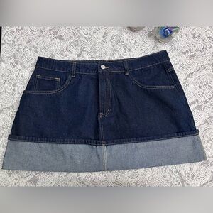 Plus Size 1X Denim Mini Skirt Contrast Hem Y2K Trendy Curve